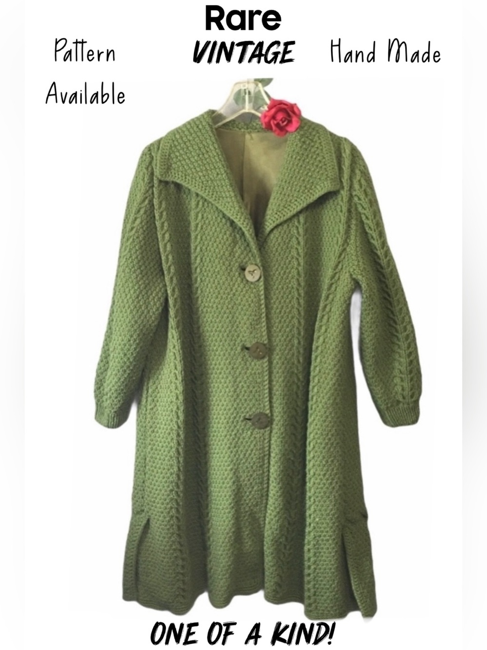 VTG UNIQUE HANDMADE MAXI CROCHETED LINED COAT CARDIGAN SWEATER PATTERN AVAILABLE